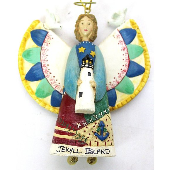 Jekyll Island Angel Ornament Lighthouse Birds Hanging Feet Cross Stitch Holiday - Picture 1 of 4